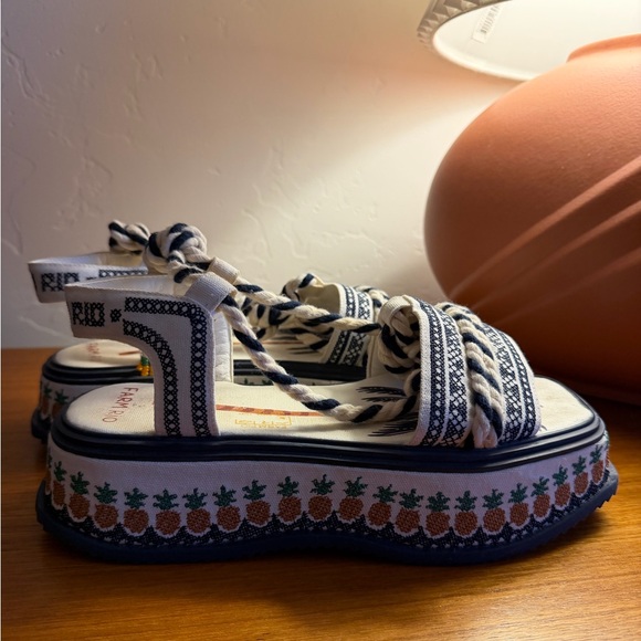 Farm Rio Navy and White Pineapple Platform Festival Vacation Sandals Size 8 - Picture 5 of 12